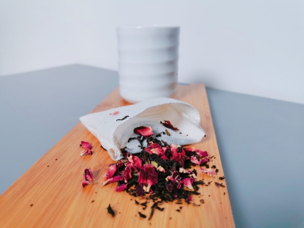 sac à thé réutilisable en toile de beurre de la maison de thé burstea